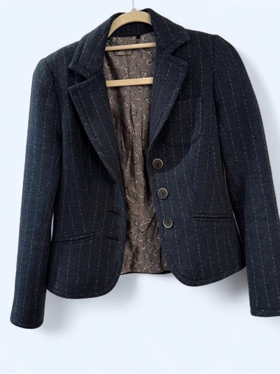 Trina Turk Navy Pinstripe Tailored Blazer